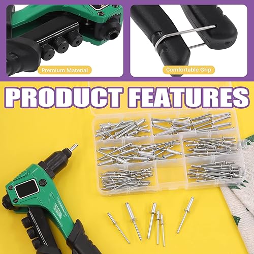 Miniatura 3 de Swpeet 121 remaches de 3/32" 1/8" 5/32" 3/16" - M2.4/3.2/4/4.8 con kit surtido de pistola de remache ciega de aluminio, kit de pistola de remache