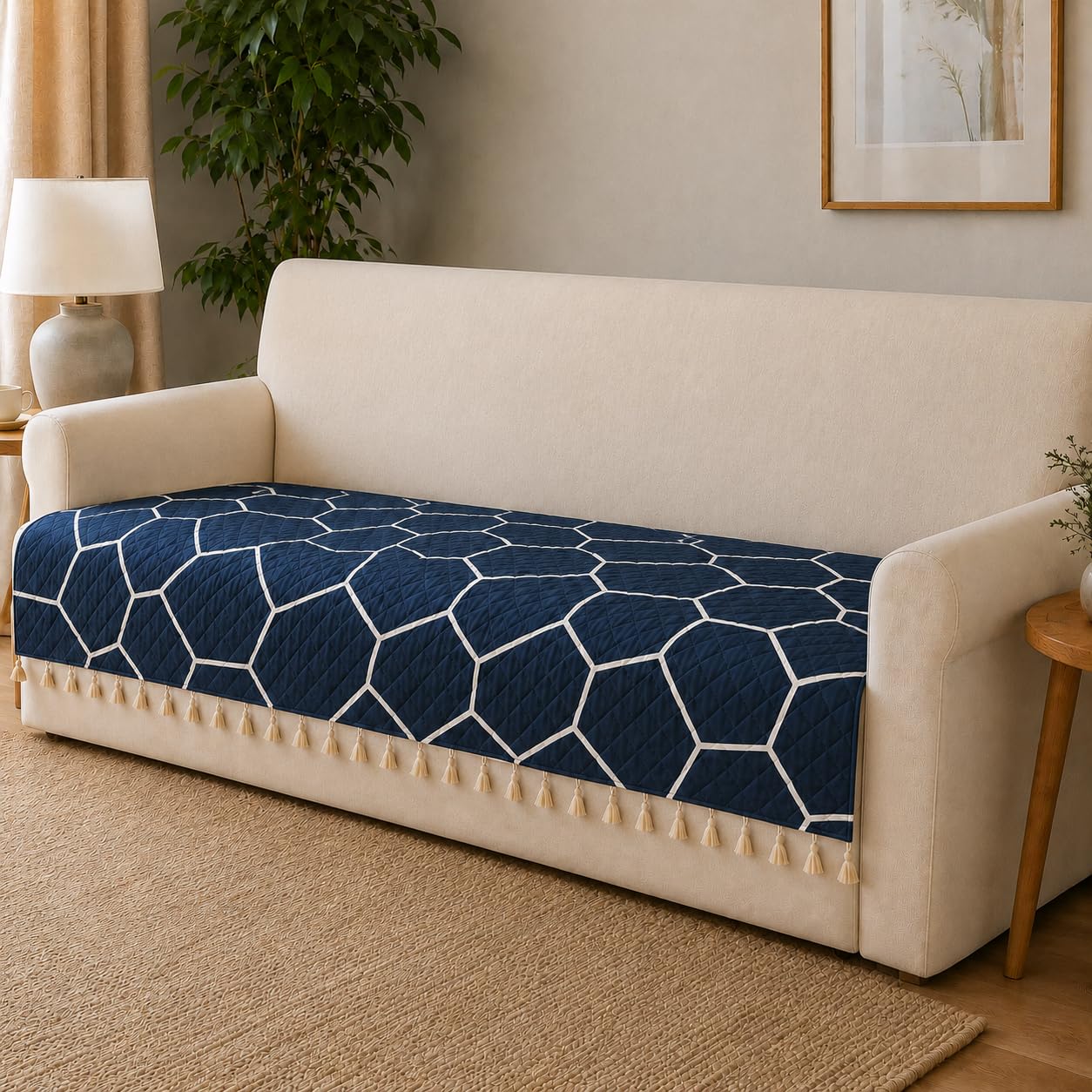 Velvet Sofa Cover - 4 Seater, Yellow Zigzag -20 Velvet Sofa Cover - 4 Seater, Yellow Zigzag -20