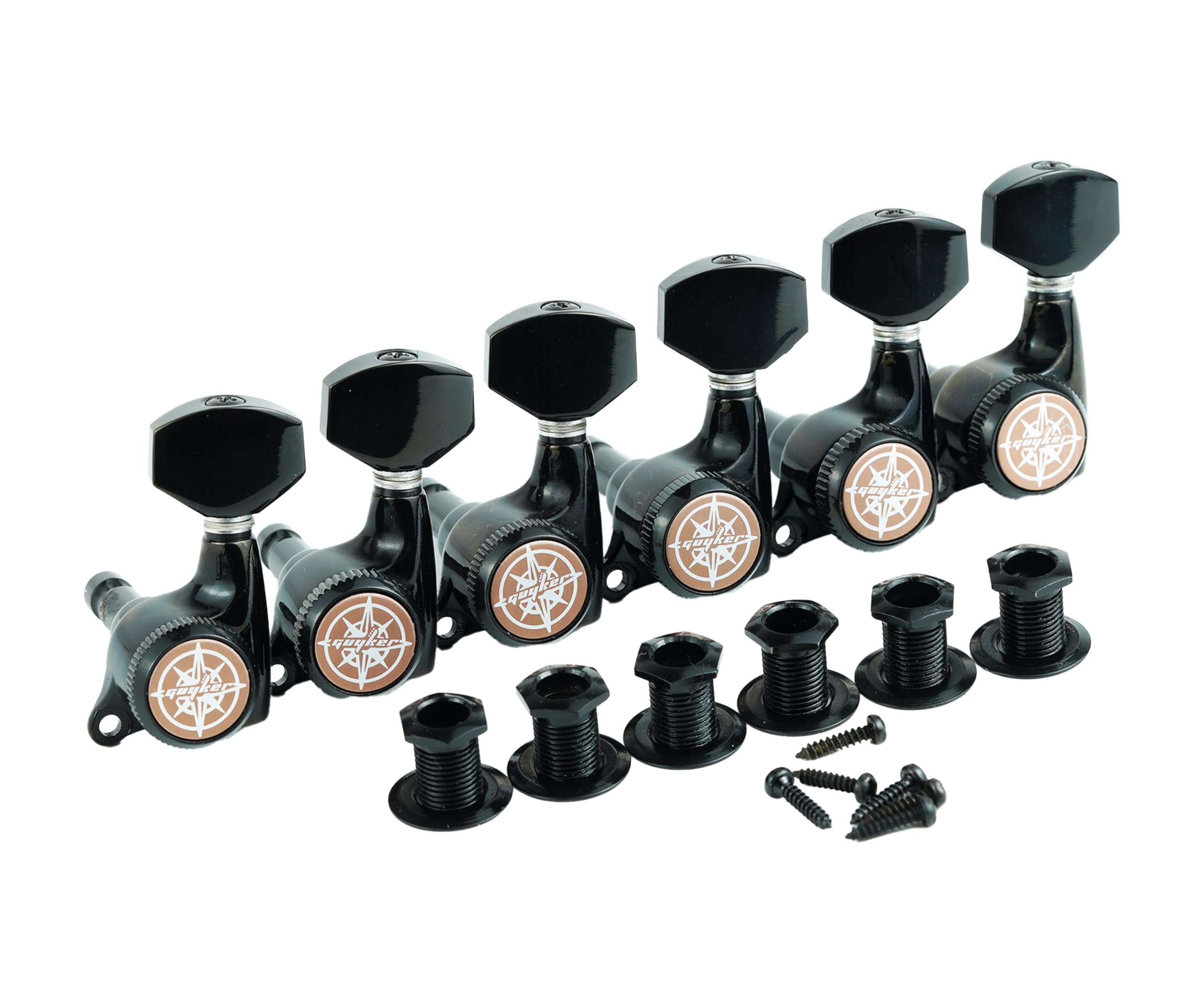 Guyker Tunery blokujące do gitary 6 sztuk (6 po lewej stronie) - 1:18 Ratio Lock Stringi tuningowe kluczowe kołki maszynowe głowice z sześciokątnym uchwytem dla LP SG Style Electric, Folk lub Acoustic Guitars - Czarny