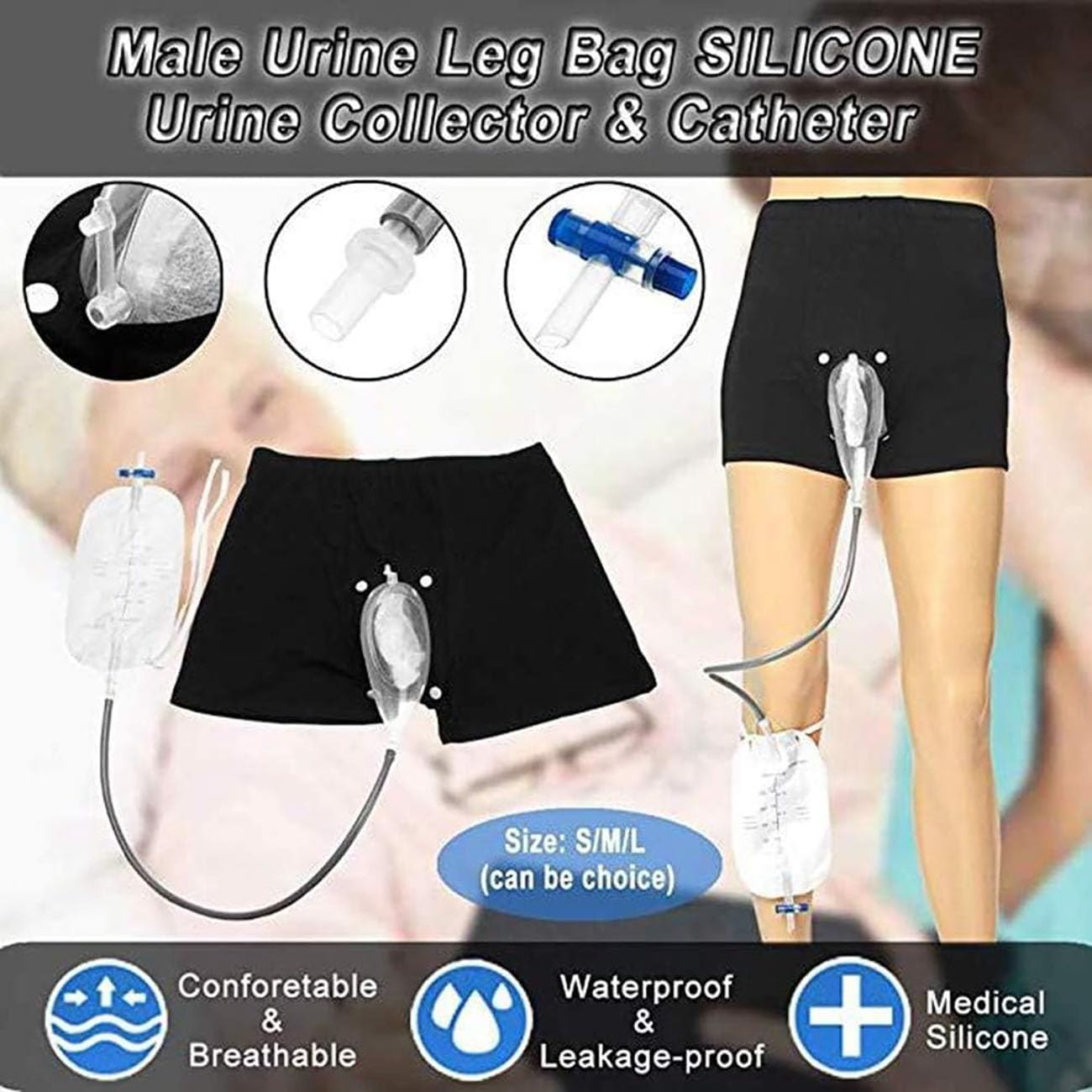 52 To 72CM, Sacca per Drenaggio Dell'urina 500Ml,Raccoglitore di Urina in Silicone,Pantaloni da Incontinenza Indossabili,Urinatoio Uomo Professionale,Riutilizzabile