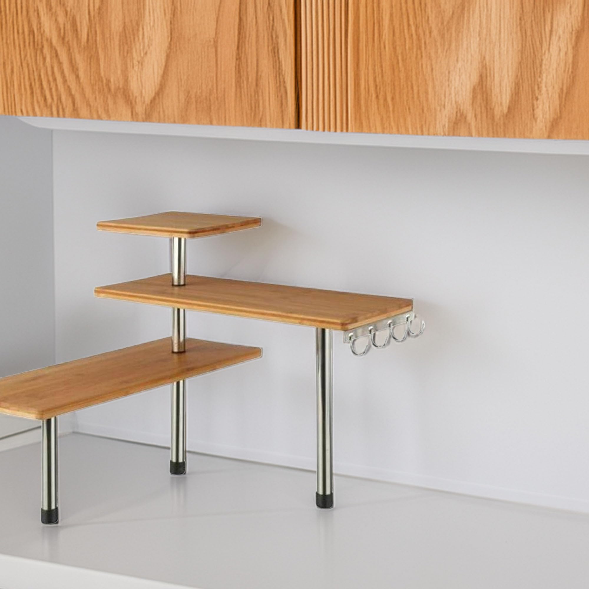 WELL HOME - Mensola angolare in bambù per cucina, compatto ed elegante, 45 x 43 x 38,5 cm