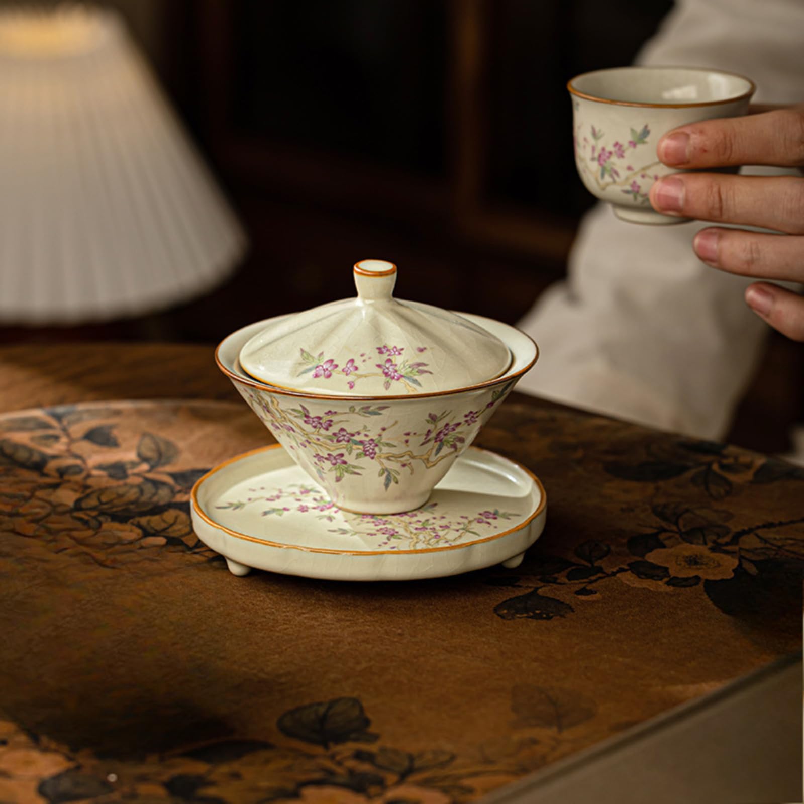 Beżowy Ru Kiln Gaiwan, 130 ml, zestaw do herbaty Kung Fu Domowa miska na herbatę