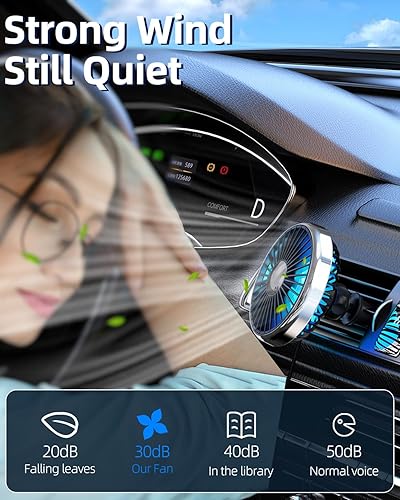 Miniatura 4 de Ventilador USB de ventilación de coche para rejillas de ventilación montado con luz colorida, ventiladores de clip giratorios de 360 que soplan aire