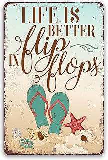 Beach Decor - Life Is Better In Flip Flops - Beach Sign Metal Sign - Wall Art Beach Signs for Indoor/Outdoor - Beach Decor for Bedroom, Pool Decorations Outdoor, Beach Signs for Home Decor
