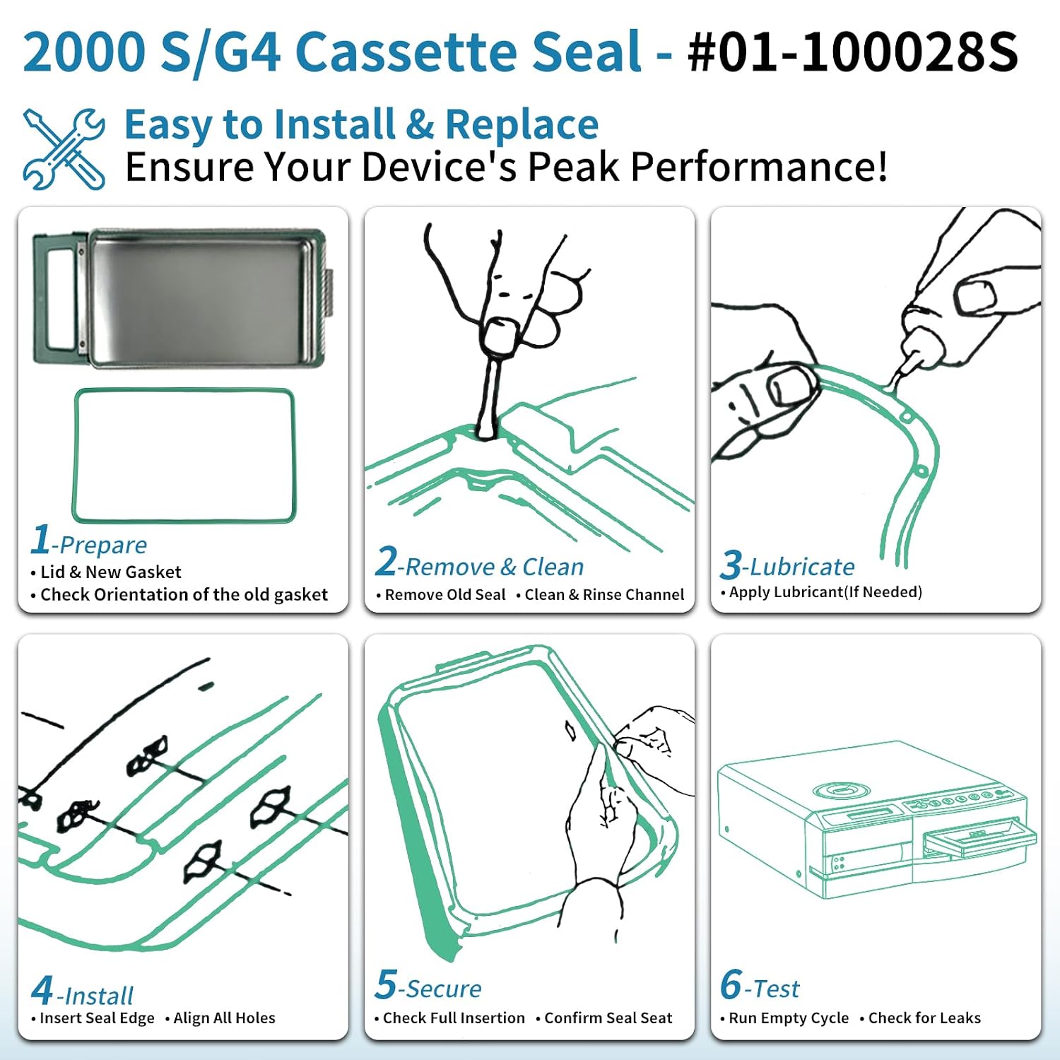 (1PC) #01-100028S Gasket Fits for Scican Statim 2000/2000 G4 / 2000S Cassette Seal Gasket Replacement Part #SCS001 PM KIT (1)