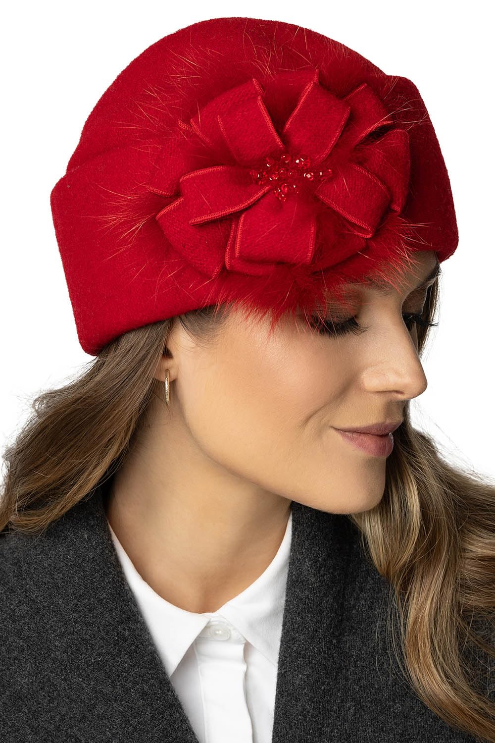 Vivisence Cappello Donna Elegante Fatto A Mano in Cashmere con Decorazione Laterale E Cristalli Antistatico Perfetto per l'inverno Idea Regalo Unica