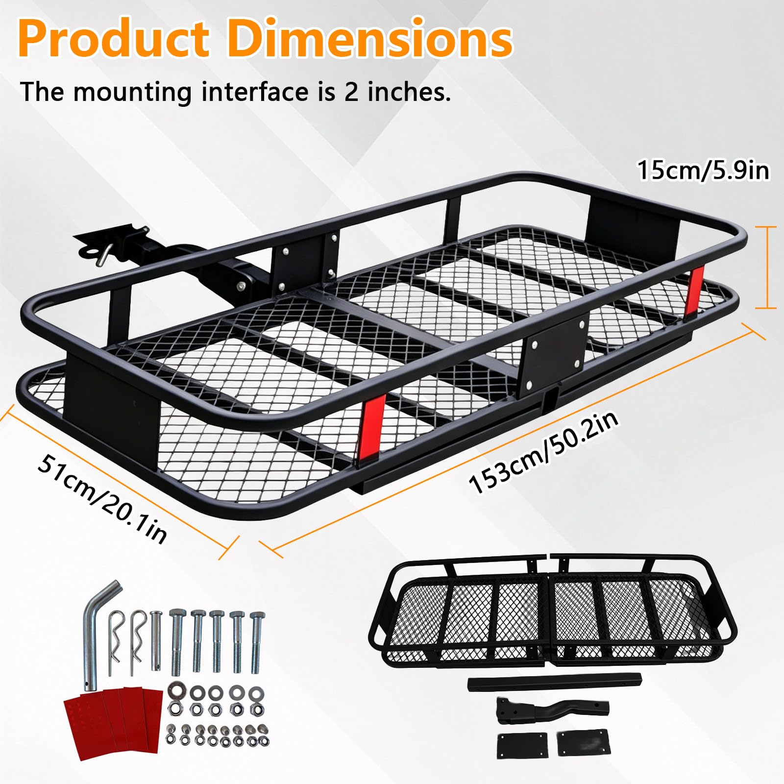 Portaequipajes trasero para enganche de remolque, cesta portaequipaje para enganche de remolque, adecuado para enganche de remolque, se puede utilizar en ATV, coches, todoterrenos