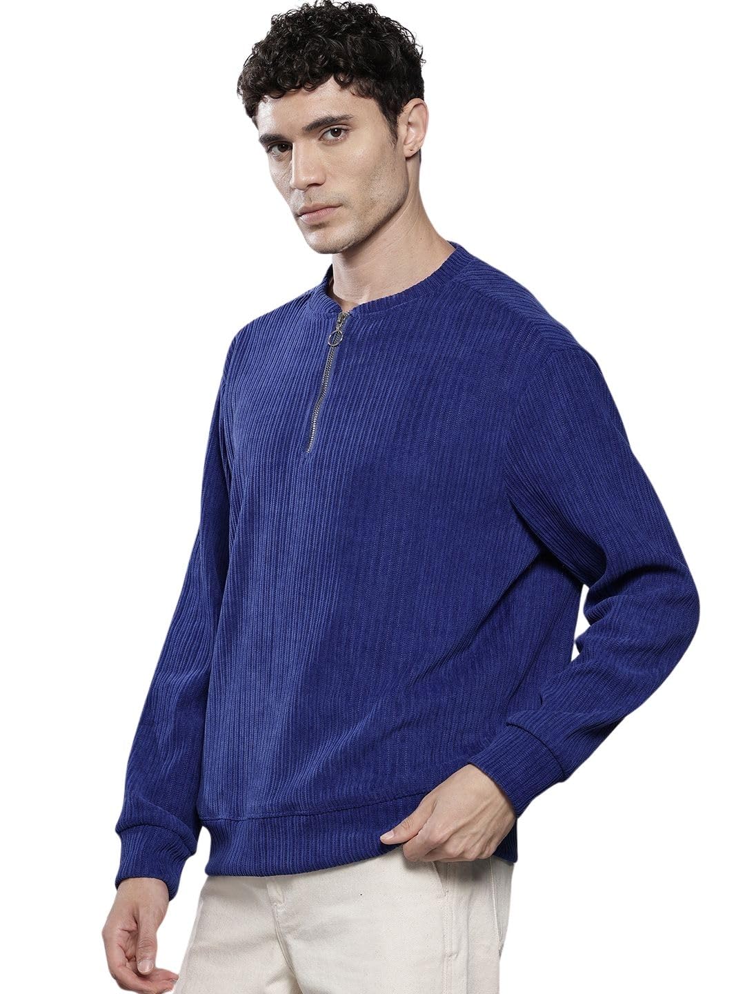 Sweat homme col Henley ouvert manches complètes haut ample décontracté - 7