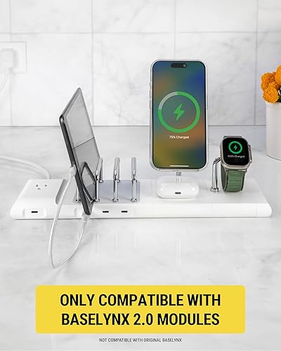 Miniatura 6 de Scosche BL2MSiQWT-AP BaseLynx 2.0 Estación de carga modular 2 en 1 con MagSafe, soporte de teléfono de carga inalámbrica rápida de 15 W compatible