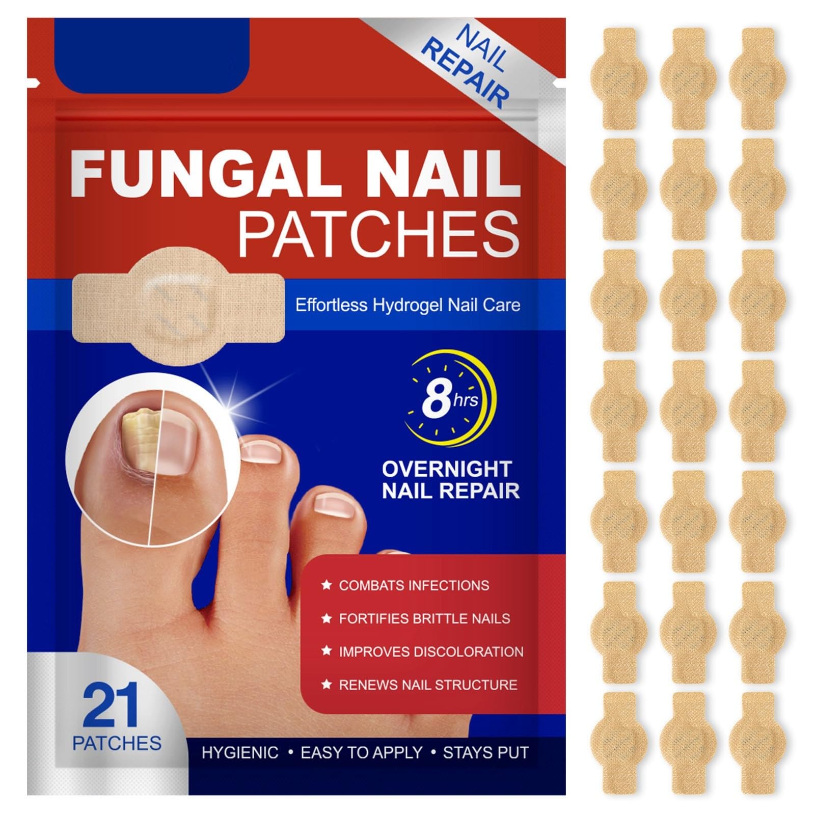 21Pcs Fungal Nail Treatment, Nail Repair Patches,Nail Fungus Treatment for Toenail,Toe Nail Fungal Treatment for Toenails Extra Strong,Nail Fungal Treatment Patches