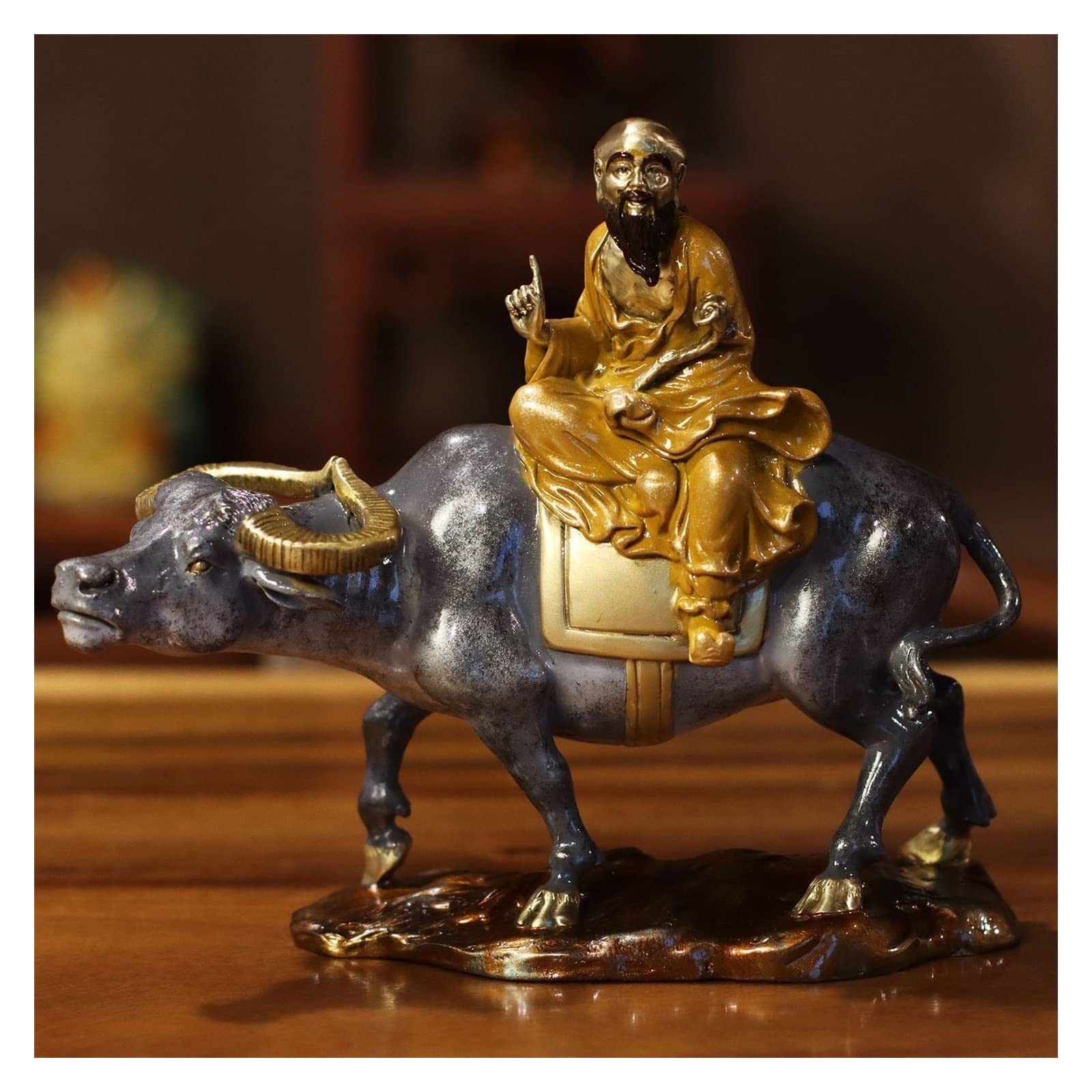 ZZlei2yu-12 Home Decor Ornament Lao Tzu Out of The Gate Lao Tzu Bronze Statue Home Study Bronze Sculpture Decorations to Send Elders Brass Ornaments For Teachers' Day Colorful Ornament