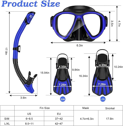 Miniatura 8 de Equipo de esnórquel para adultos, juego de esnórquel 3 en 1 con vista panorámica máscara de buceo antivaho antifugas, esnórquel superior seco,