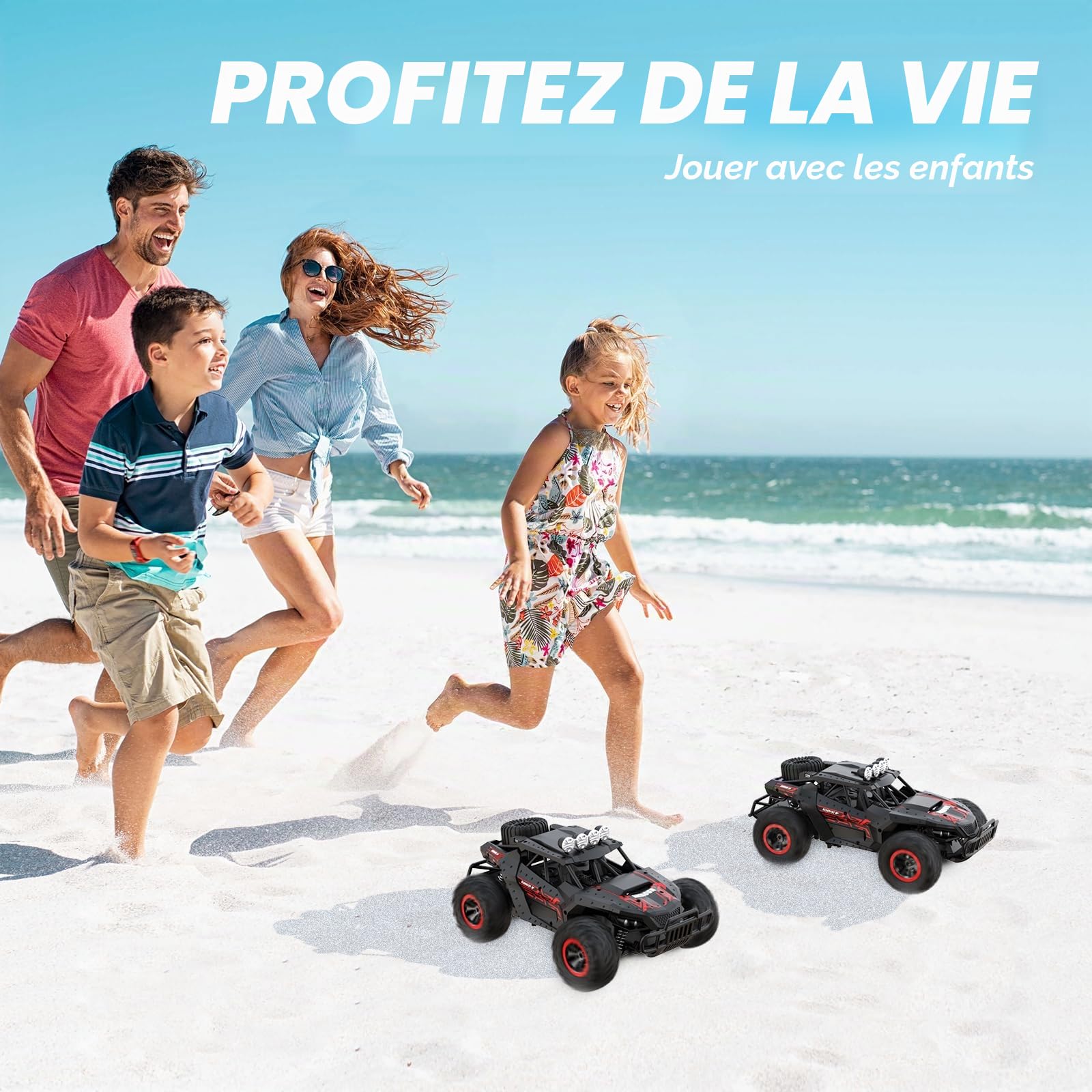 Voiture Télécommandée 1:16 Échelle 2,4GHz RC Buggy Tout-Terrain 25KM/H 2 Batteries 70 Minutes Voiture de Course Crawler Truck - Jouet Cadeau pour Enfants