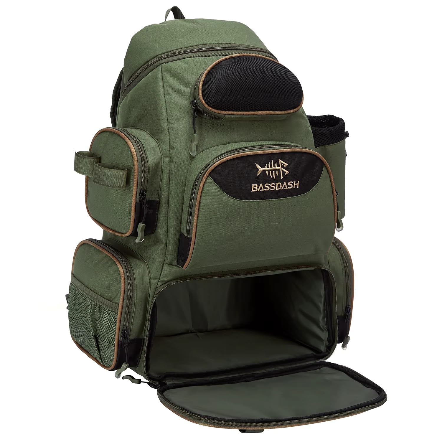 Generisch Angelrucksack Tackle-Rucksack Angeltasche, wasserabweisend, viele Fächer, leicht (Grün)