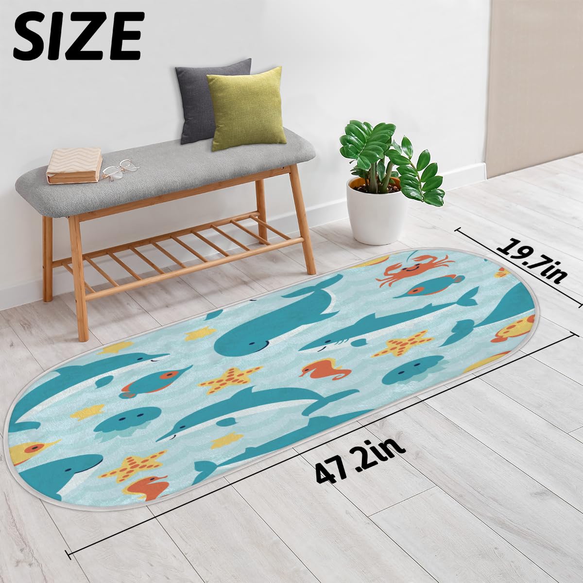 TropicalLife Zwierzęta morskie delfiny uroczy obszar dywanik mata 50 x 120 cm, delfiny długie włosy pogrubione dywaniki do pokoju kuchni domu łazienki wewnątrz antypoślizgowa mata podłogowa dywaniki