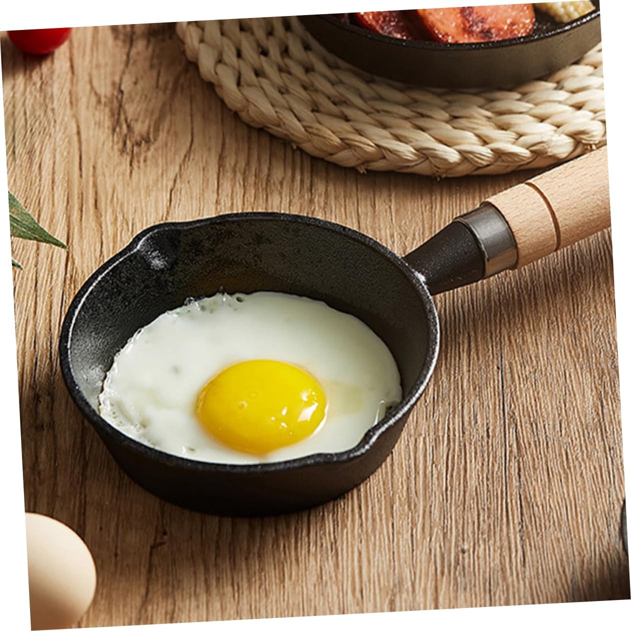 Luxshiny 2pcs Space-saving Cast Iron Sauce Bowl Pot Spout Iron Oil Boil Pot Saucepan Sauce Handle Small Wood Handle Melting