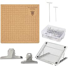 Lxmxgk 8x8 Inch Macrame Board Set, Macrame Board and Metal Adjustable Holder with T Pins Clips, Supplies Braiding Craft Helper, Board for Macrame and Knotting, Macrame Supplies Double Sided Grids