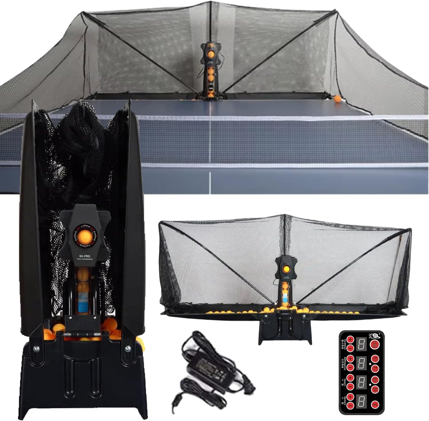 Table Tennis Robot with Net - Automatic Ping Pong Ball Machine, 4 Training Modes, 7 Adjustable Angles, One-Touch Unloading, Ideal for Practice & Skill Development