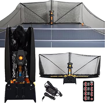 Table Tennis Robot with Net - Automatic Ping Pong Ball Machine, 4 Training Modes, 7 Adjustable Angles, One-Touch Unloading, Ideal for Practice & Skill Development