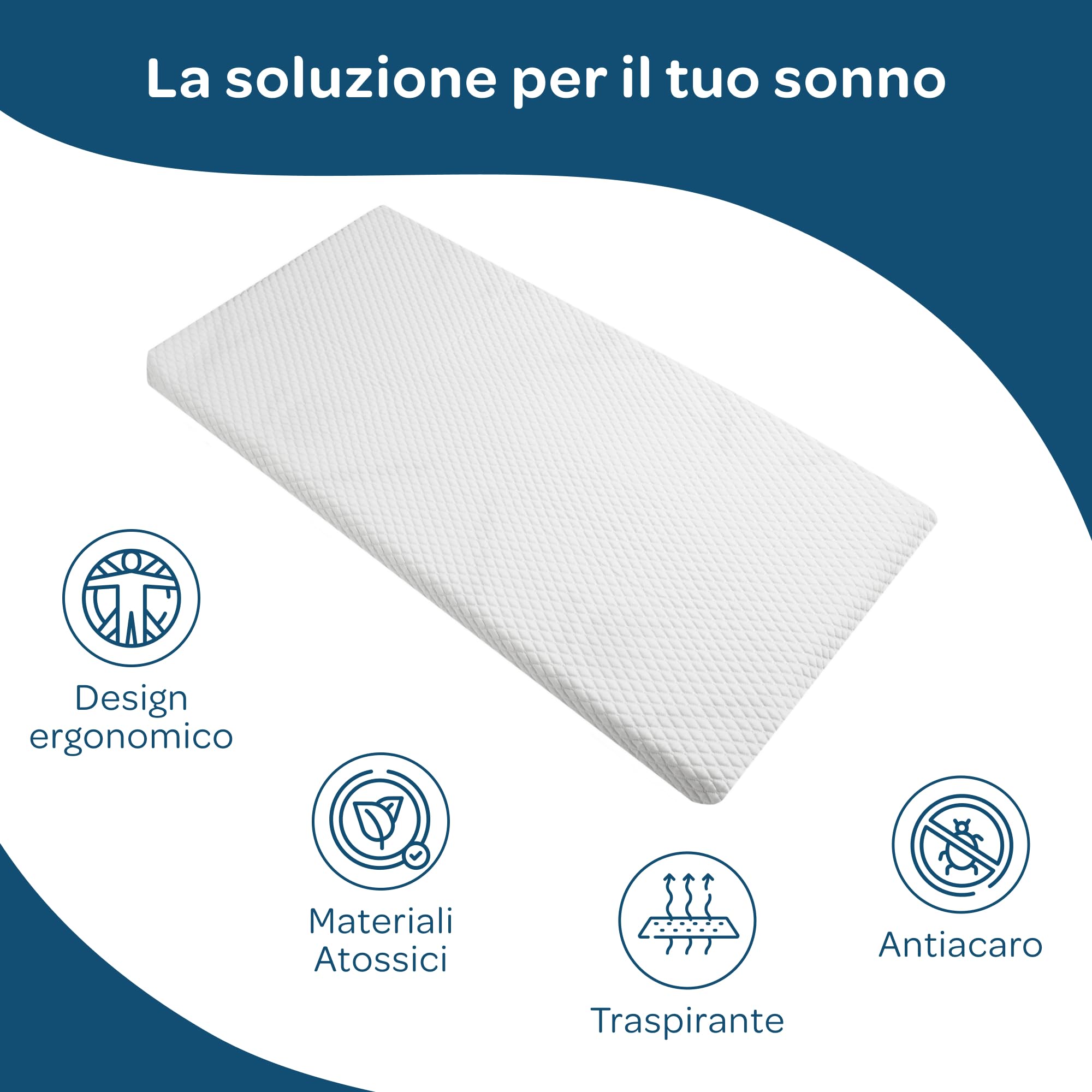 DOLCI SOGNI Topper 100% Memory Foam 80x190 cm - Effetto Rinfrescante – 100% Made in Italy, Certificato OEKO-TEX® & CertiPUR™, Spessore 5 cm, Fodera con trattamento Cooler Rinfrescante