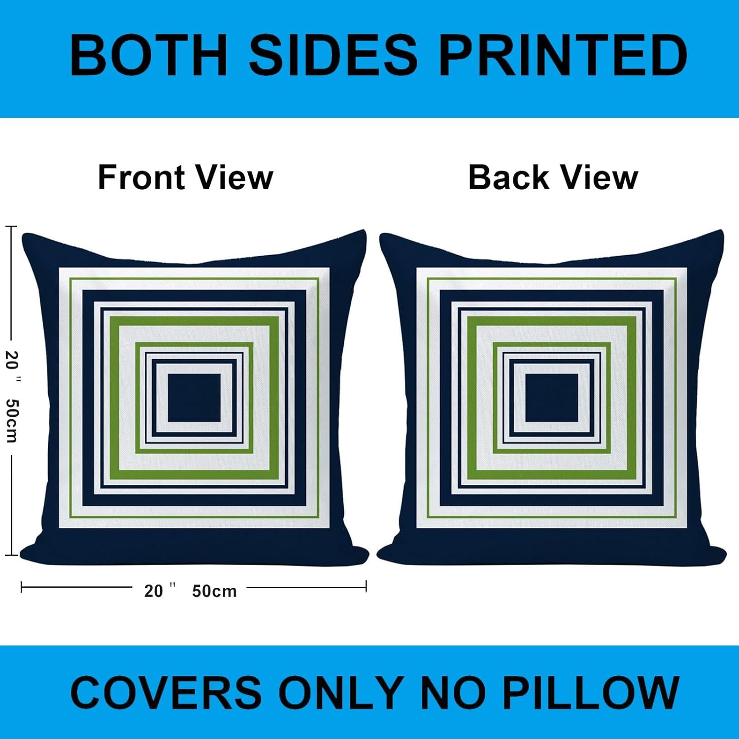 Navy Pear Green New Living Series Geometric Cotton Linen Indoor Outdoor Pillow Case Cushion Cover for Car Sofa Home Decor 20 x 20 Inch Set of 4