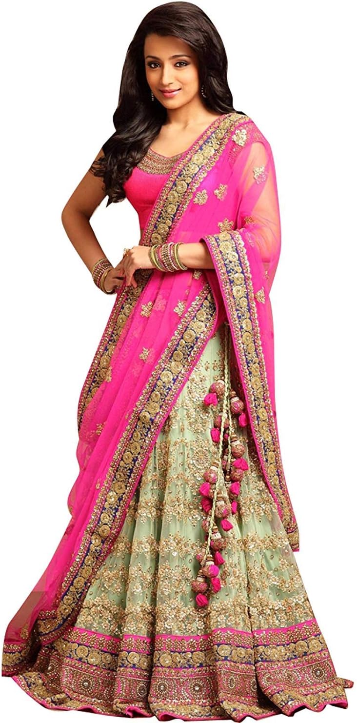 Fast Fashions Women's Embroidery Net Semi-stitched Lehenga Choli (Pink_Free Size)