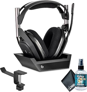 Logitech G Astro A50 X Omni-Platform Wireless Gaming Headset + Base Station Bundle Including Headphone Holder, Headphone Cleaning Kit | For Gaming | Includes Cleaning Kit + Headphone Stand + Base Station