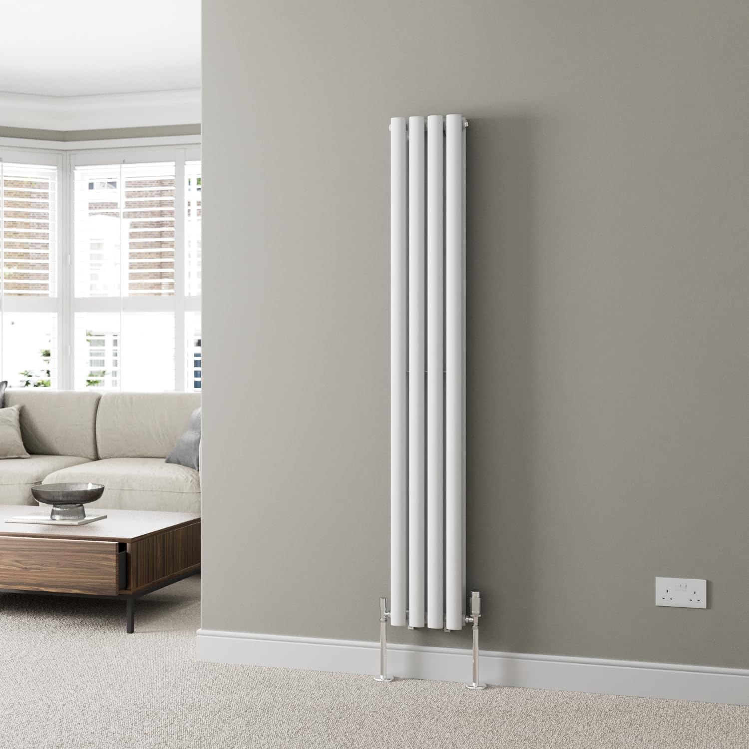 Duratherm White Duratherm® 1600 X 240Mm Vertical Designer Radiator Double Column Oval Tube Modern Central Heating Panel Bathroom Radiators