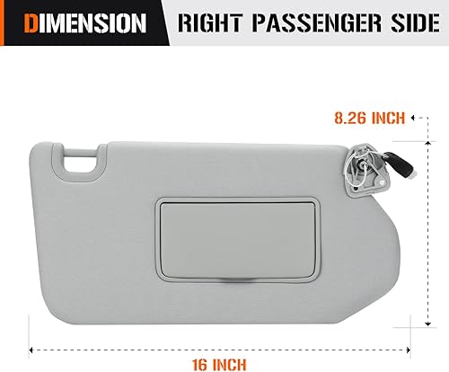Miniatura 7 de Visera solar con luz para Nissan Pathfinder 2013-2018, Infiniti QX60 2014-2017, JX35 2013, repuesto de parasol gris del lado derecho del pasajero