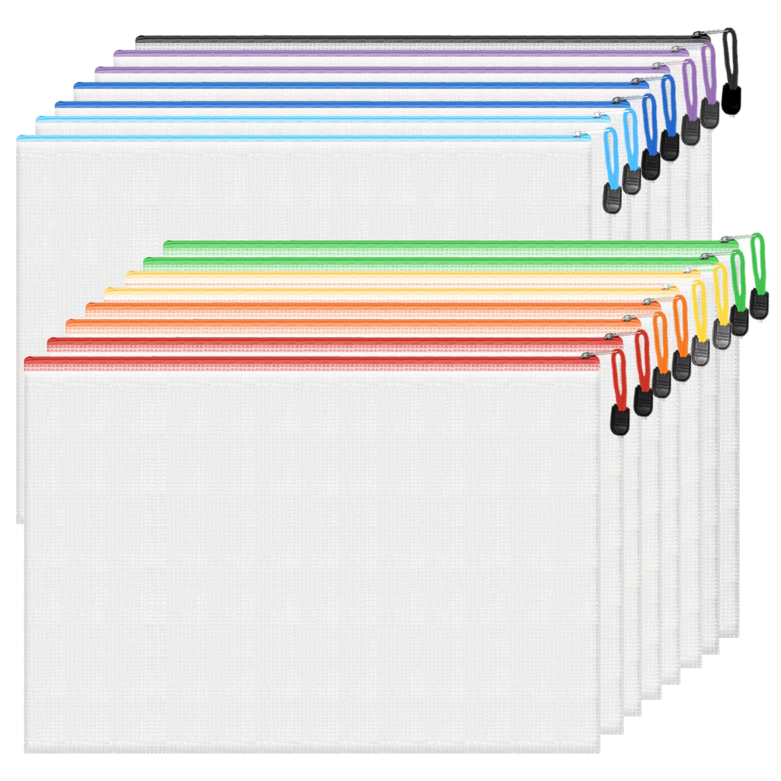 SUPEASY 15 Pack A4 Plastic Wallets, Zip Lock Document Wallets, Plastic Zip Wallets and File Folders for School, Office, Home, Travel and Paper Storage