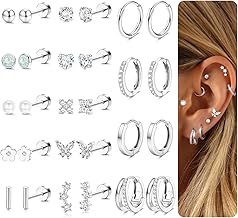 Adramata 14 Pairs Women's Earrings Gold Silver Hypoallergenic Stainless Steel Hoop Earrings Gold Silver Stud Earrings Small Cartilage Tragus Helix Ear Piercing