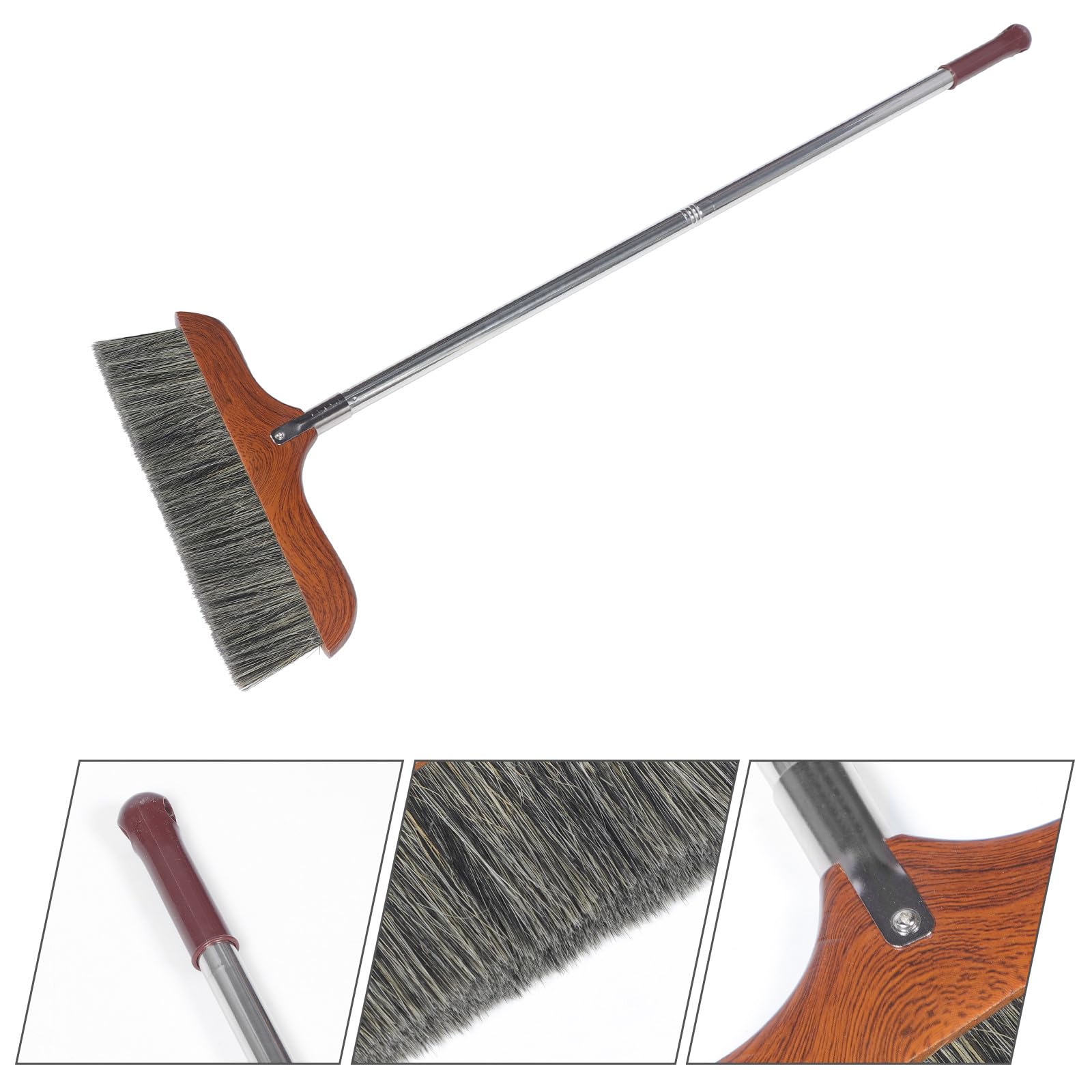 TOYANDONA Bodenbesen mit Langem Edelstahlgriff Weicher Roter Borstenbesen Abnehmbar und Antistatisch Staubbesen für Innenbereich und Haushalt 90cm