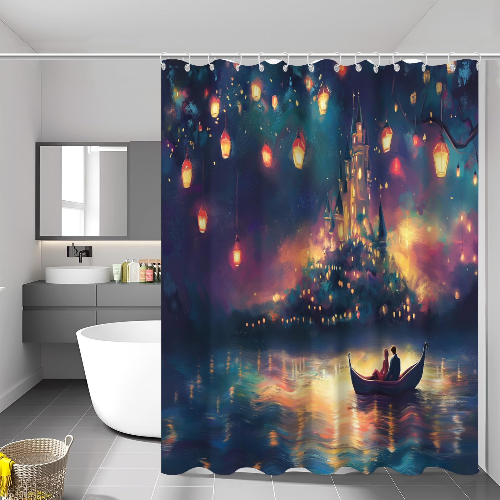 Rideau de douche anti-moisissure tissu 150x180 créant une ambiance de château