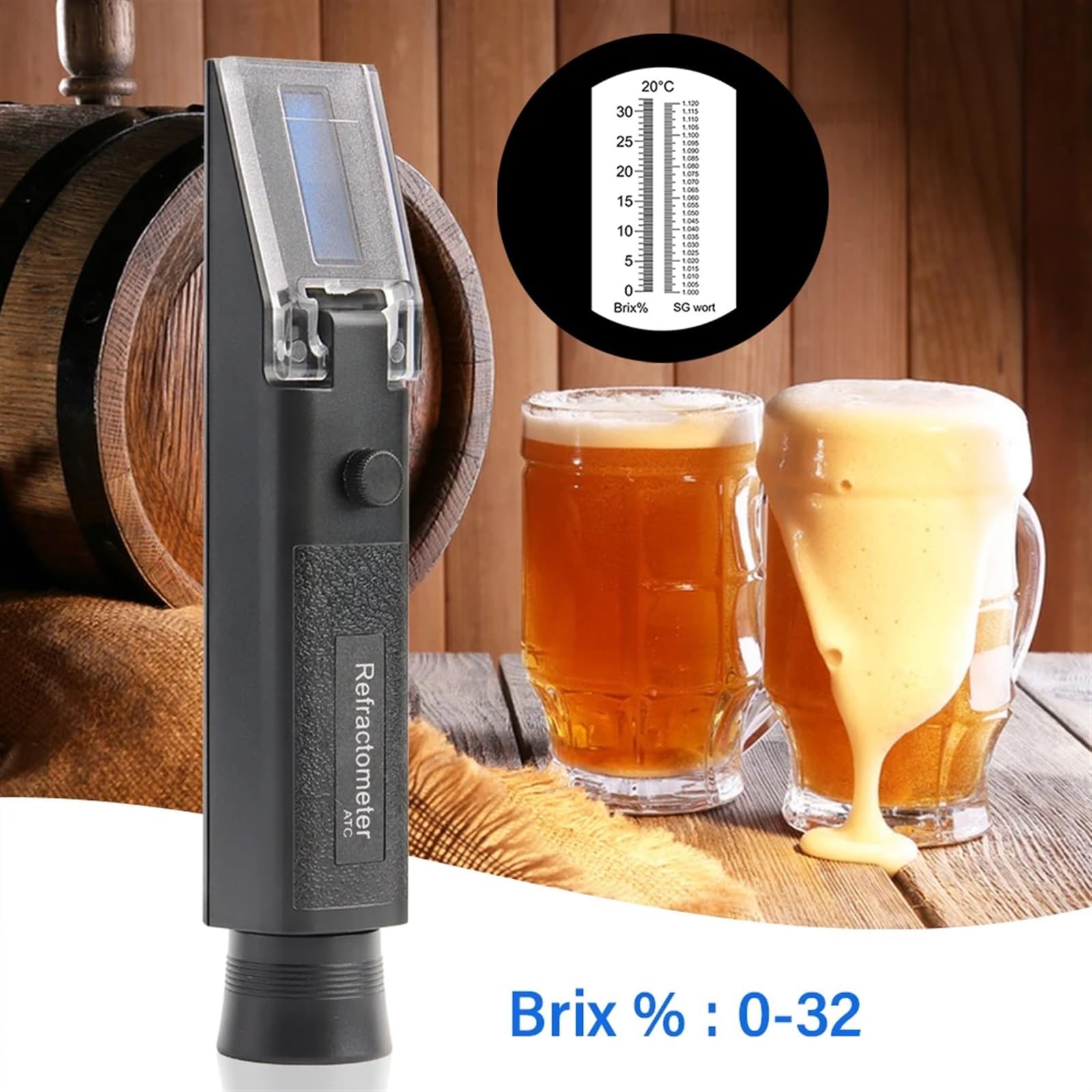 Rifrattometro for Birra Portatile 0-32% Brix SG 1.000-1.120 Misuratore di concentrazione a Doppia Scala for la misurazione dello Zucchero nella Produzione