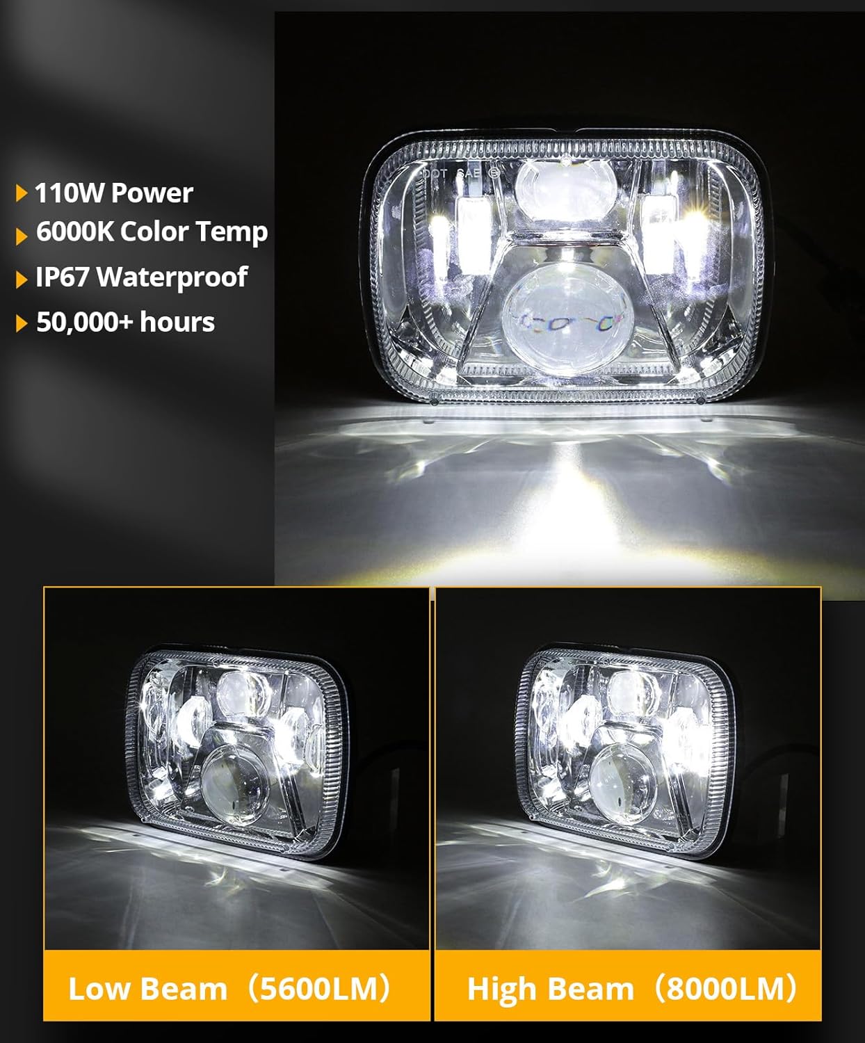 Auxbeam 8000LM 300% Bright 5x7 Headlights, 7x6 Led Headlights with High Low Beam, Compatible With Jeep Cherokee XJ Wrangler YJ Ford Chevrolet, H6054 H5054 Headlights DOT Approved, Silver