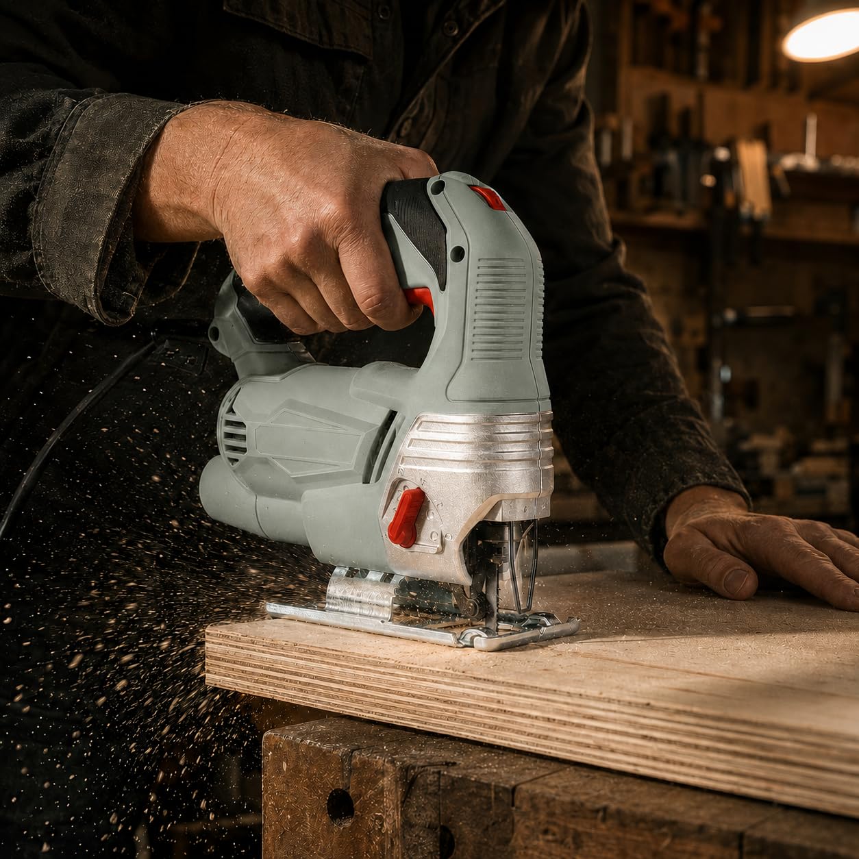 KOMBO – Sierra de Calar JobSelect 650W Verde con Acción Pendular y Cambio de Hoja FASTBLADE, 0–3000 rpm, Cable 1,8 m – Capacidad Corte Madera 65 mm – Para Plástico, Madera y Metal – 1 Hoja Incluida