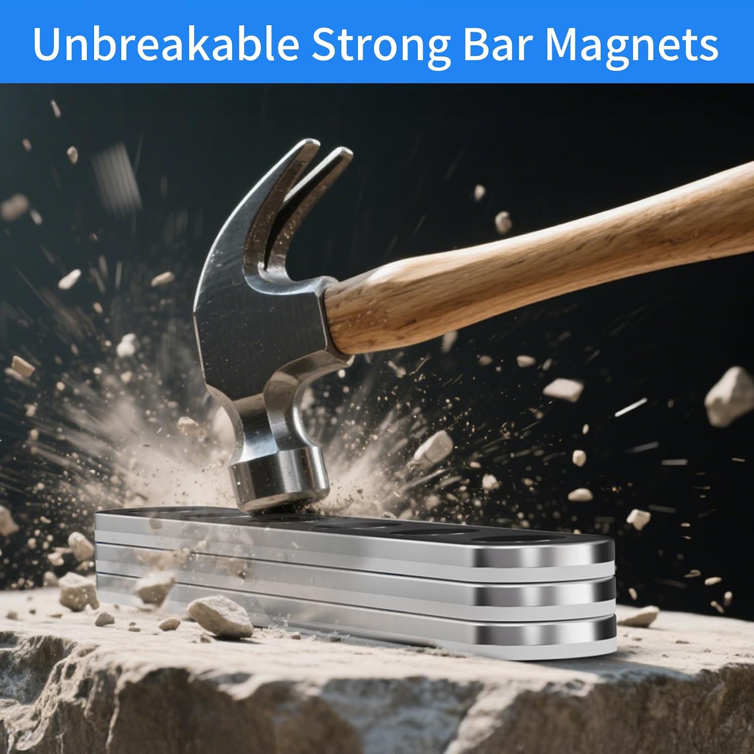 Unbreakable Strong Magnets, 12 Pack Self-Adhesive Heavy Duty Neodymium Bar Magnets, Sticky Powerful Rare Earth Magnet for Fridge Tool School Office Home Kitchen DIY Fixing Kit (N52-12PCS)