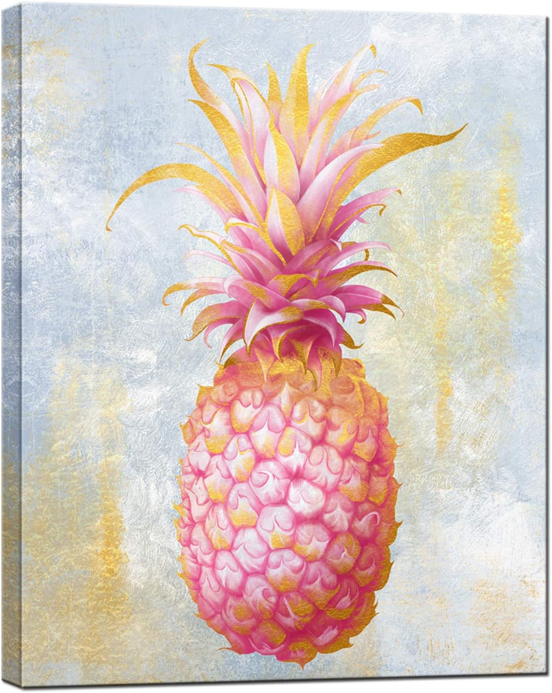 Pineapple Canvas Wall Art Gold and Pink Painting Picture
