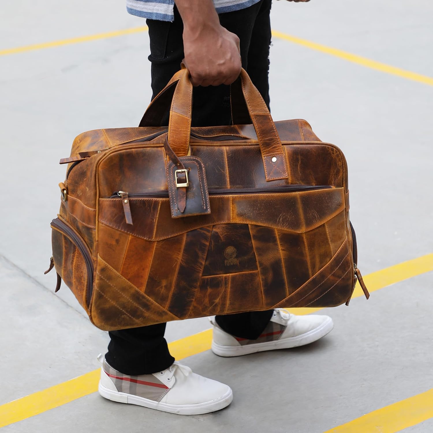 Leather Duffle Bags for Men - Handmade Full Grain Leather Weekender Bag with 2 Shoe Compartment, Underseat Carry On Travel Luggage - Image 7