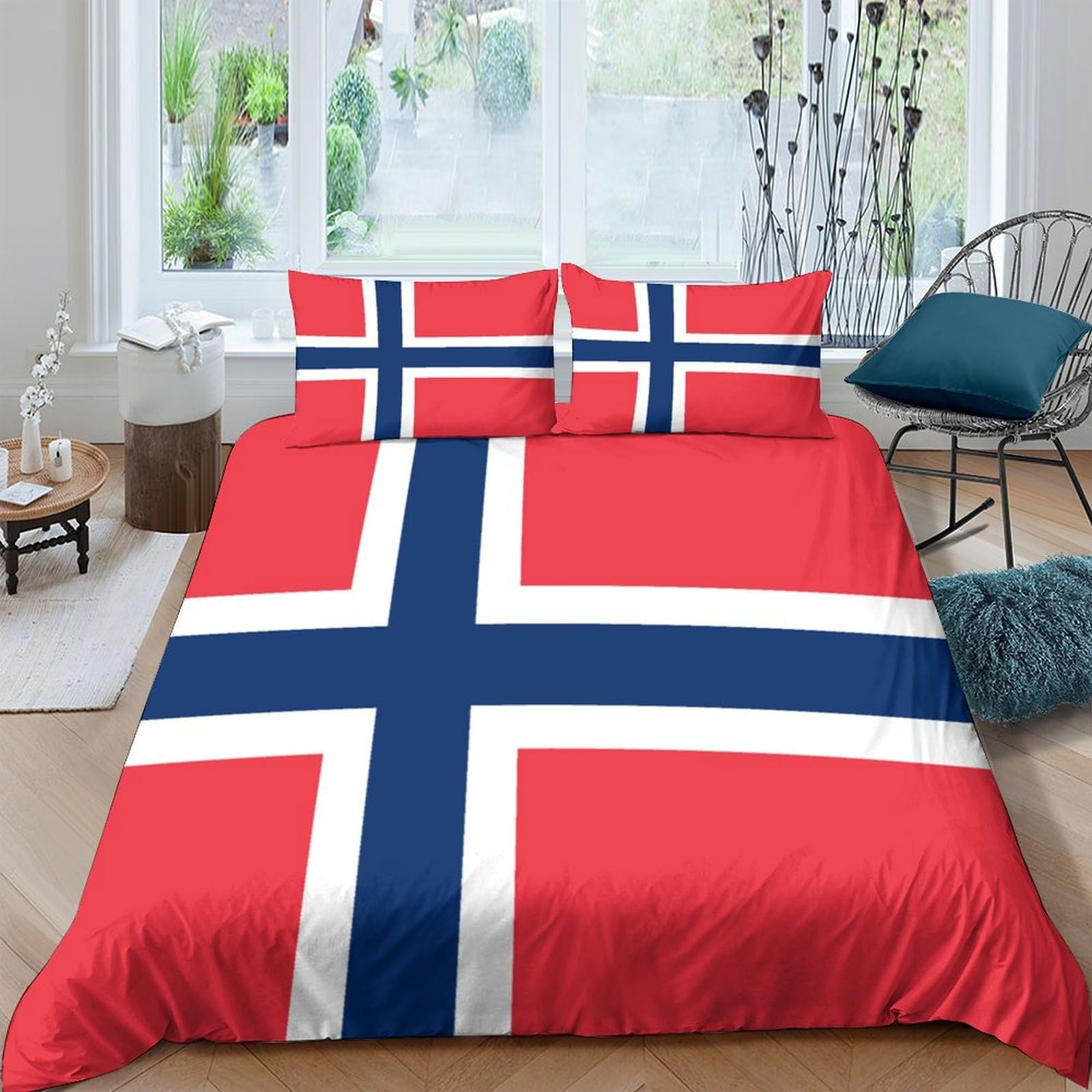 Aaharya Flag Of Norway 3D Duvet Cover, Bedding Sets,Ultra Soft Polycotton National Flag Quilt Bed Set, King（220X240cm）