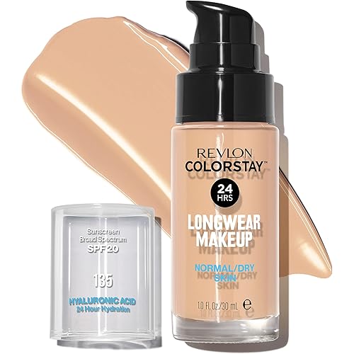 Revlon Liquid Foundation, ColorStay Face Makeup for Normal & Dry Skin, SPF 20, Longwear Medium-Full Coverage with Natural Finish, 135 Vanilla, 1 Fl Oz