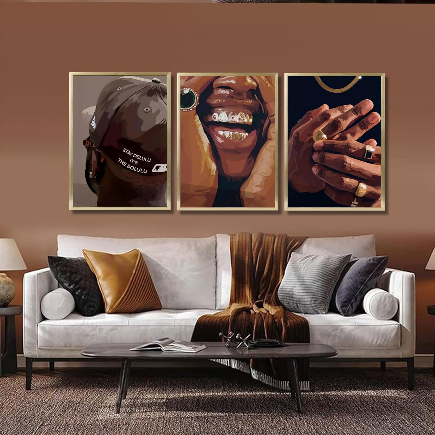 3Pcs Fashion African American Black Man Wall Art Black Man Trend Poster Prints Pictures Hip-hop Aesthetics Luxury Street Wall Decor Artwork for Teen Boy Room DJ Studio Home Decoration 16x24in