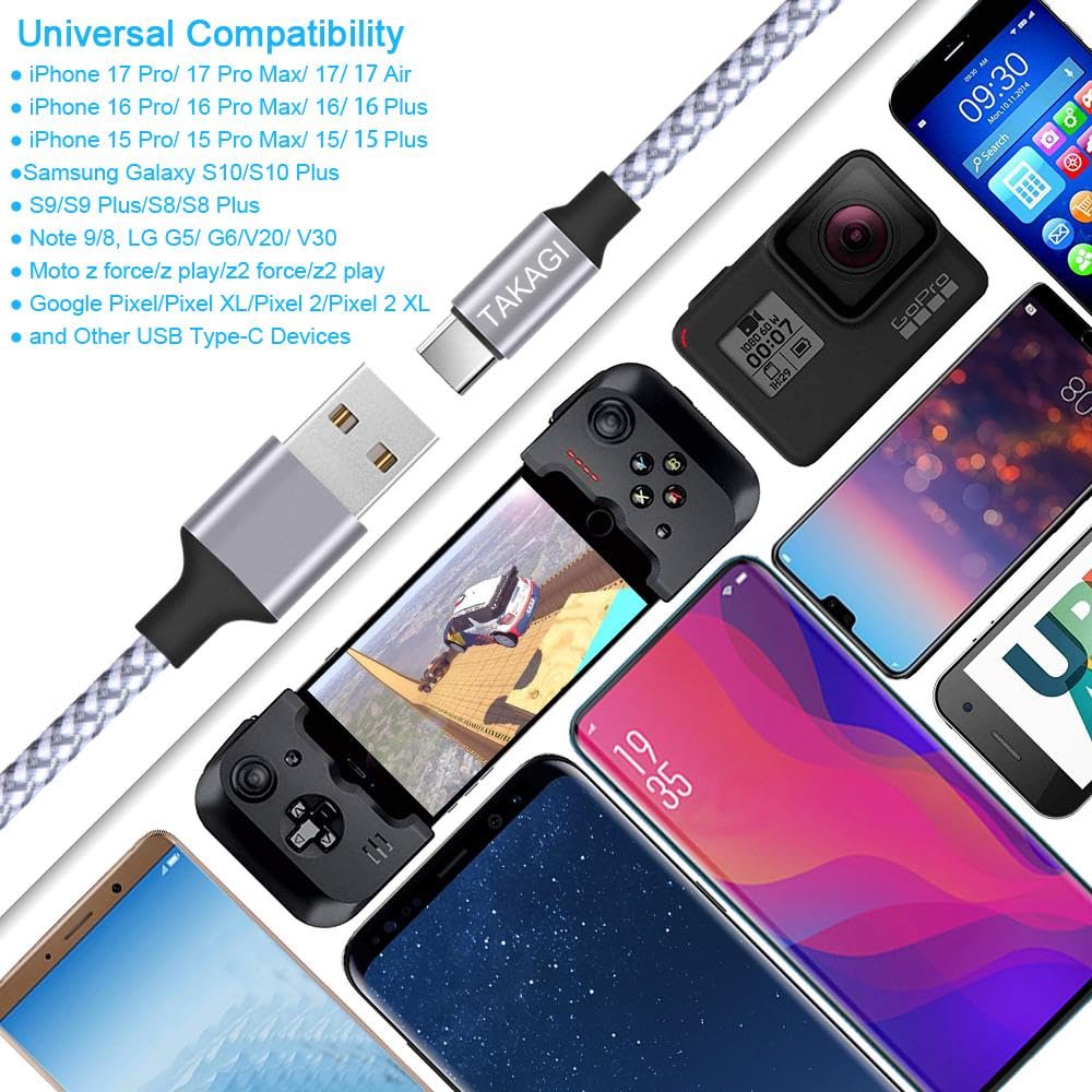Cavo da USB a USB C (confezione da 3) da USB A a tipo C, cavo di ricarica rapida in nylon intrecciato per sincronizzazione dati e trasferimento USB C per iPhone 17 Pro Max/17 Air/16e/16 15 Pro/15 Plus
