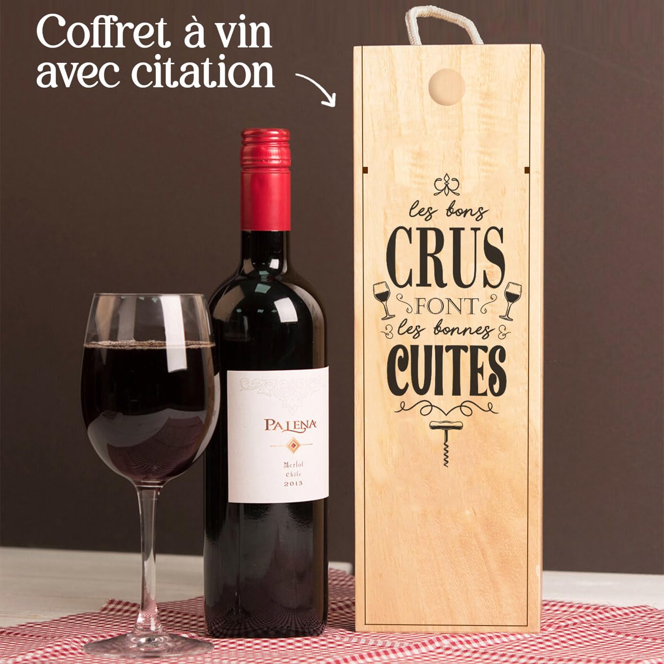 Coffret à Vin Gravée Winebox - Bois De Patong, Fermeture Sécurisée - Idée Cadeau Élégante