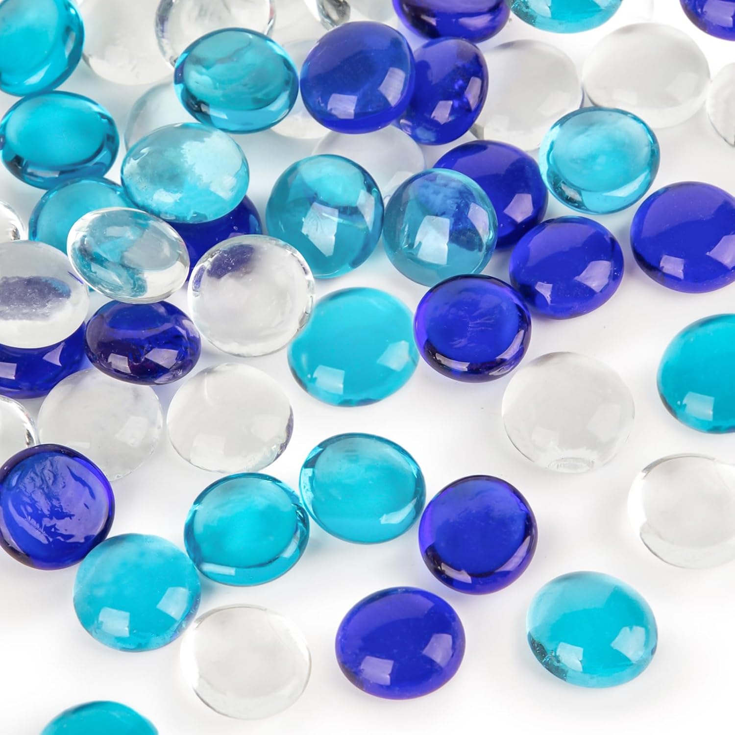 FUTUREPLUSX 50PCS Flat Glass Marbles, Aquarium Rocks Fish Tank Gravel Stones Pebbles Decorative Beads for Fish Tank DIY Crafts Vase Fillers Table Scatters Mixed Blue
