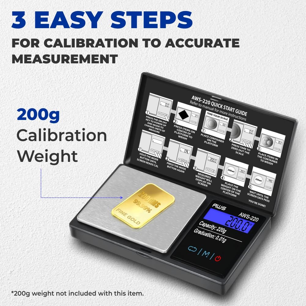 American Weigh Scales AWS-220-BLK - Báscula digital de bolsillo de la serie AWS con pantalla LCD, mide con precisión 220 g x 0,01 g, (negro),