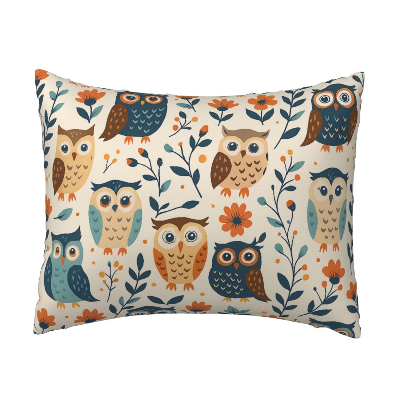 Cute Owl & Floral Pillowcase Soft Plush with Zipper Decorative Pillowcovers 16x20 in