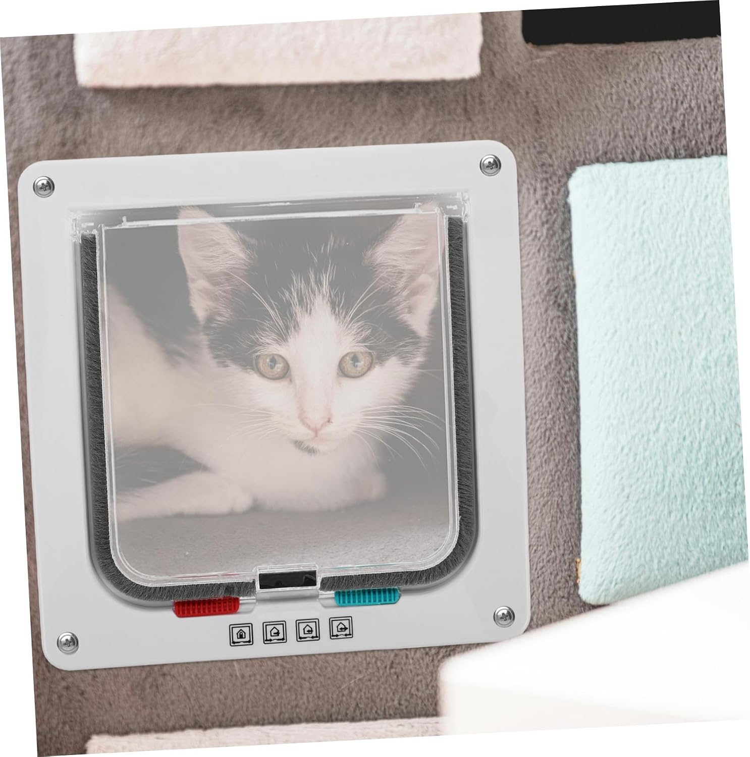 Cabilock Small Cat Door and Pet Flap with Locking Function, White Plastic Pet Door 20×19×2cm for Indoor Use, Controlled Entry and Exit for Cats and Small Dogs