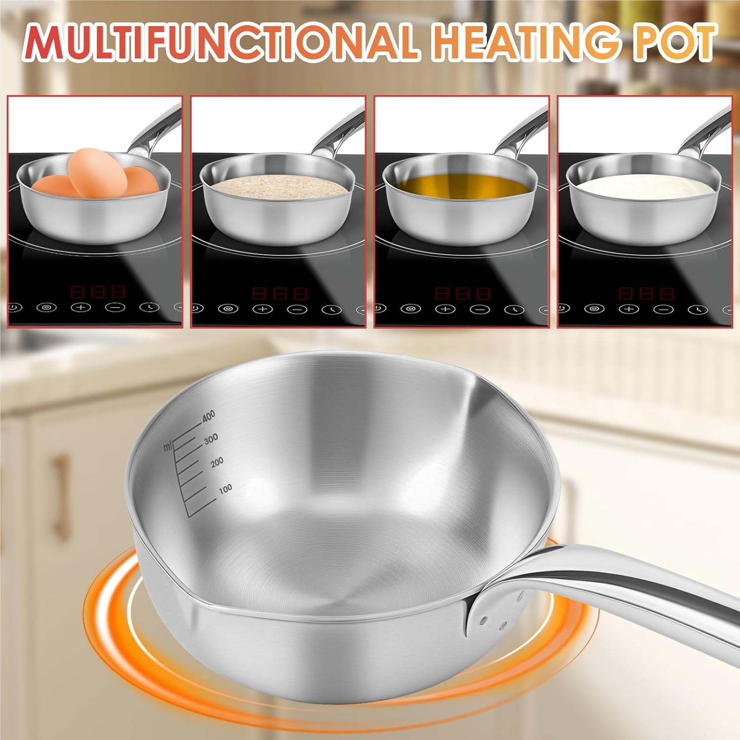 Stainless Steel Milk Pot Stainless Steel Hot Oil Pot Non-Stick Sauce Pan Soup With Pour Spout Milk Saucepan Cooking Boiling Butter Warmer Heat Pans