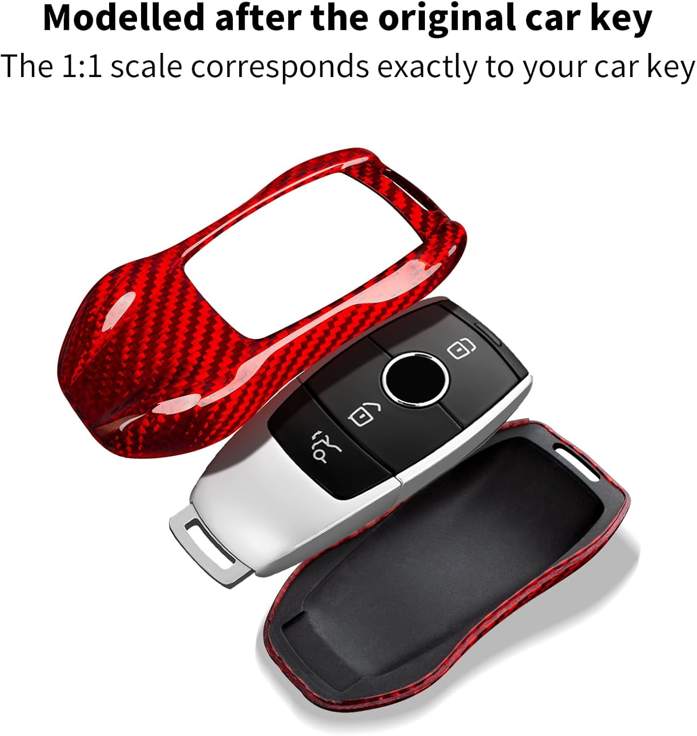 Carbon Fiber Car Key Fob Cover Compatible with Mercedes Benz,Car Key Case Compatible with E Class C300 CLA GLB CLS580 GLE Class C43 GLC300 2016-2023 2024 Series,RED